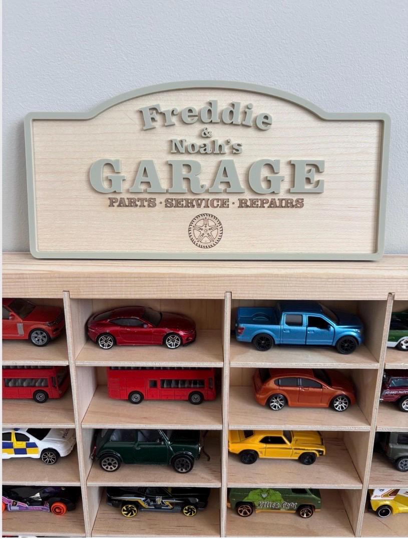 Personalised Toy Car Garage Sign Wood Acrylic Name Plaque, Custom Playroom Wall Decor, Toddler Boy Bedroom Decoration, Car Lover Kid Gift