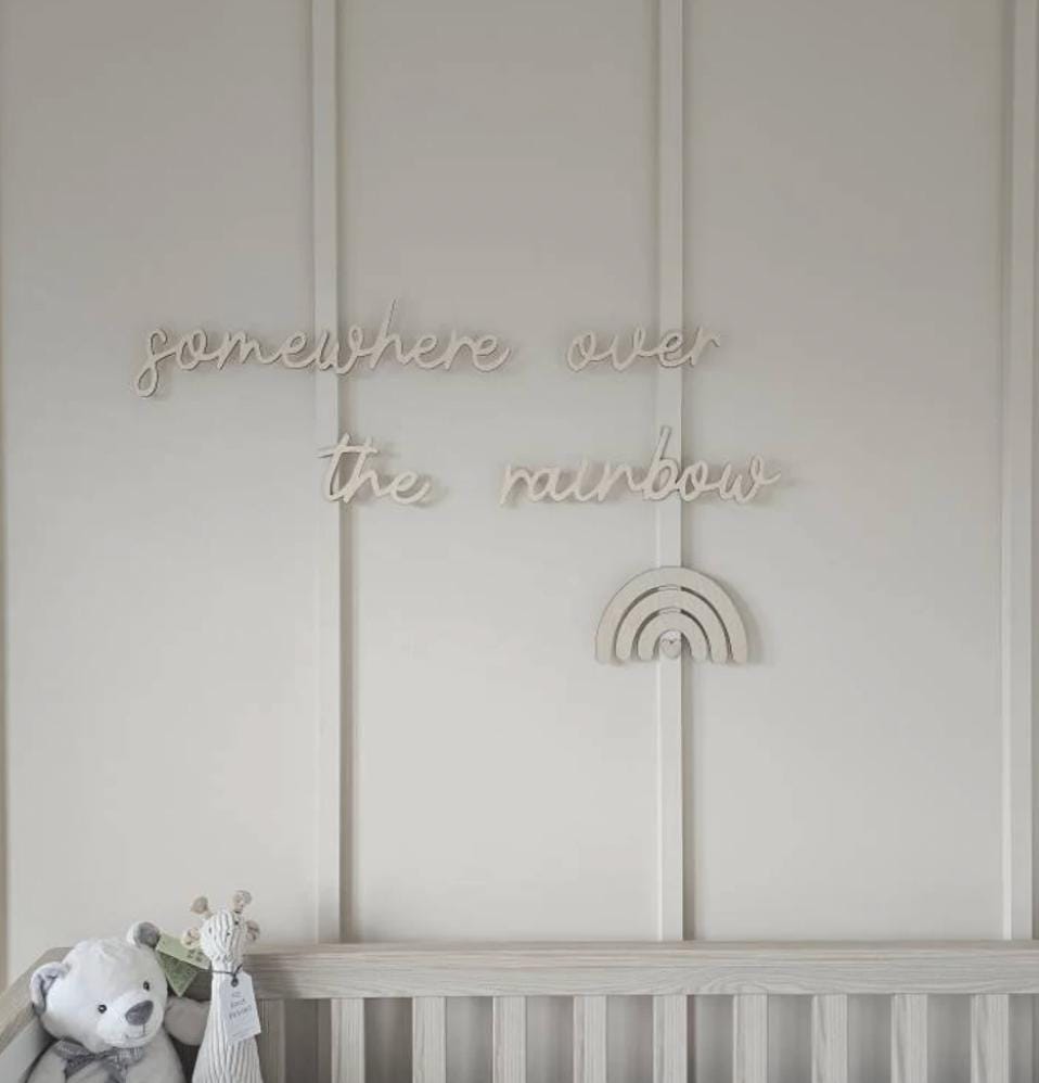 Somewhere Over The Rainbow Wall Words, Wooden Nursery Wall Decor, Rainbow Nursery Decor, Baby Room Decor, Wooden Wall Quote