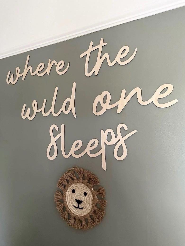 Where The Wild One Sleeps Wall Words, Wooden Nursery Wall Decor, Woodland Nursery Decor, Kids Bedroom Decor, Wooden Wall Quote