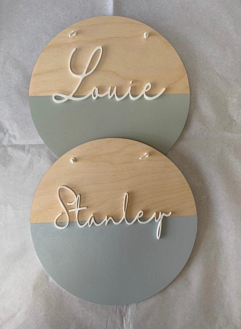 Personalised Nursery Name Plaque, Wooden Baby Name Sign, Nursery Wall Decor, Round Name Plaque, New Baby Gift, Kids Bedroom Decor