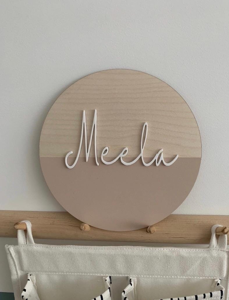 Personalised Nursery Name Plaque, Wooden Baby Name Sign, Nursery Wall Decor, Round Name Plaque, New Baby Gift, Kids Bedroom Decor