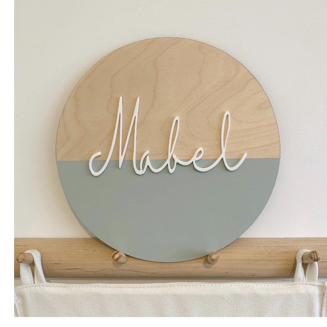 Personalised Nursery Name Plaque, Wooden Baby Name Sign, Nursery Wall Decor, Round Name Plaque, New Baby Gift, Kids Bedroom Decor