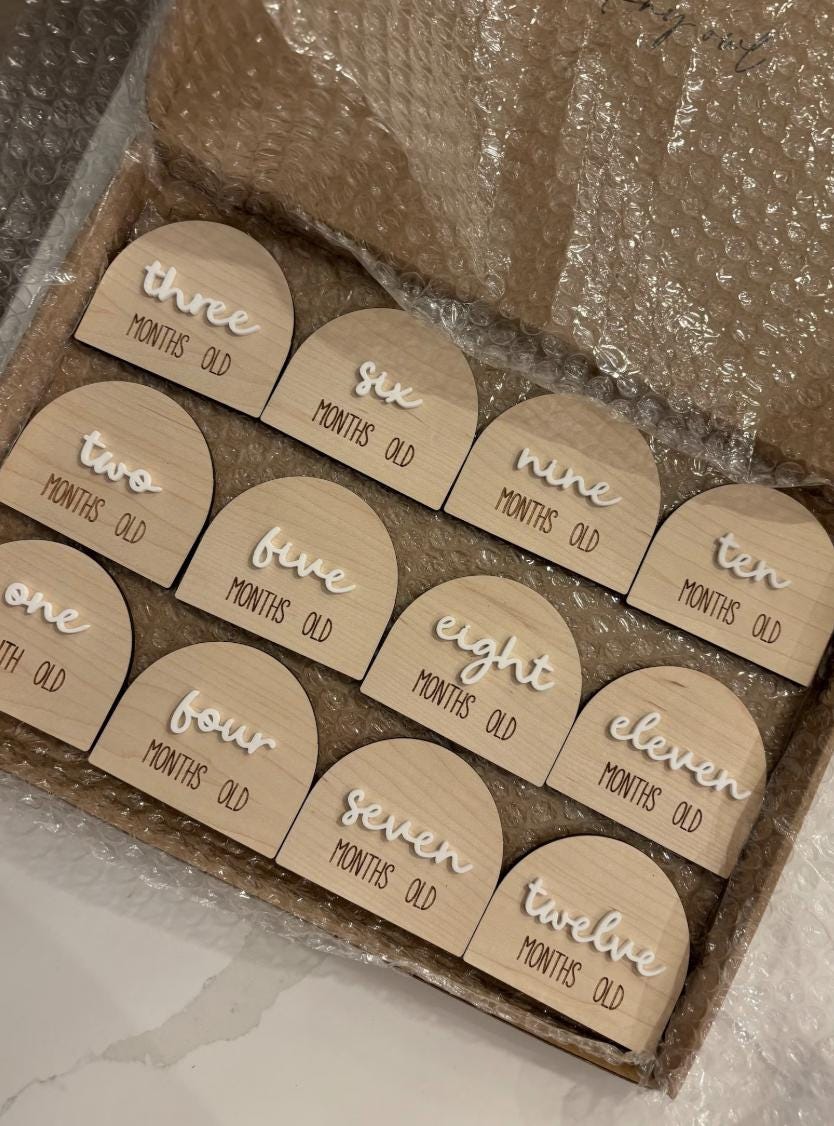 12 Baby Monthly Milestone Plaques, Wooden Milestone Cards, Baby Photo Props, Monthly Baby Milestones, New Baby Gift, Baby Keepsake