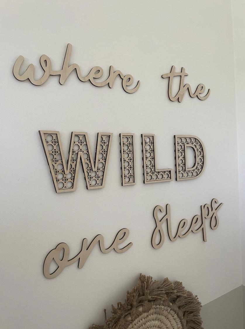 Where The Wild One Sleeps Wall Words, Rattan Effect Nursery Decor, Woodland Nursery Decor, Wooden Wall Quote, Kids Bedroom Decor