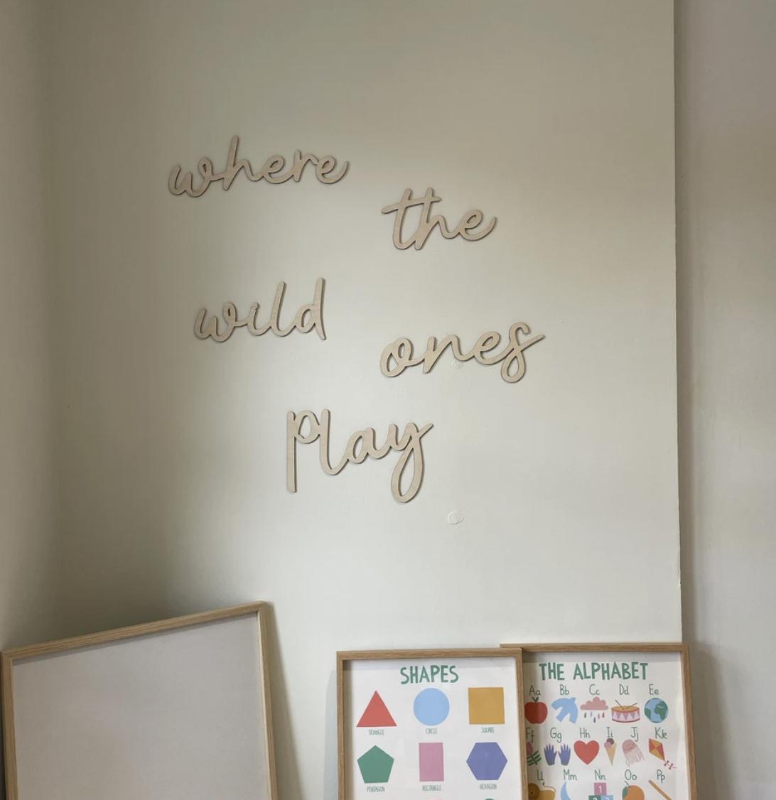 Where The Wild Ones Play Wall Words, Wooden Nursery Wall Decor, Playroom Decor, Kids Bedroom Decor, Wooden Wall Quote