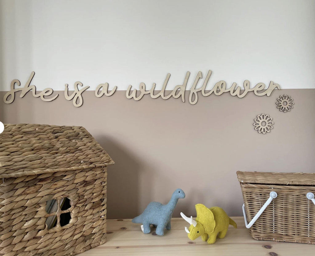 She Is A Wildflower Wall Words, Wooden Nursery Wall Decor, Girls Bedroom Decor, Wooden Wall Quote, Floral Nursery Decor