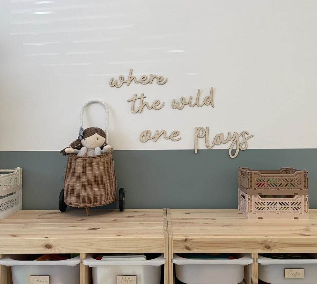 Where The Wild One Plays Wall Words, Wooden Nursery Wall Decor, Wooden Wall Words, Playroom Wall Decor, Kids Bedroom Decor