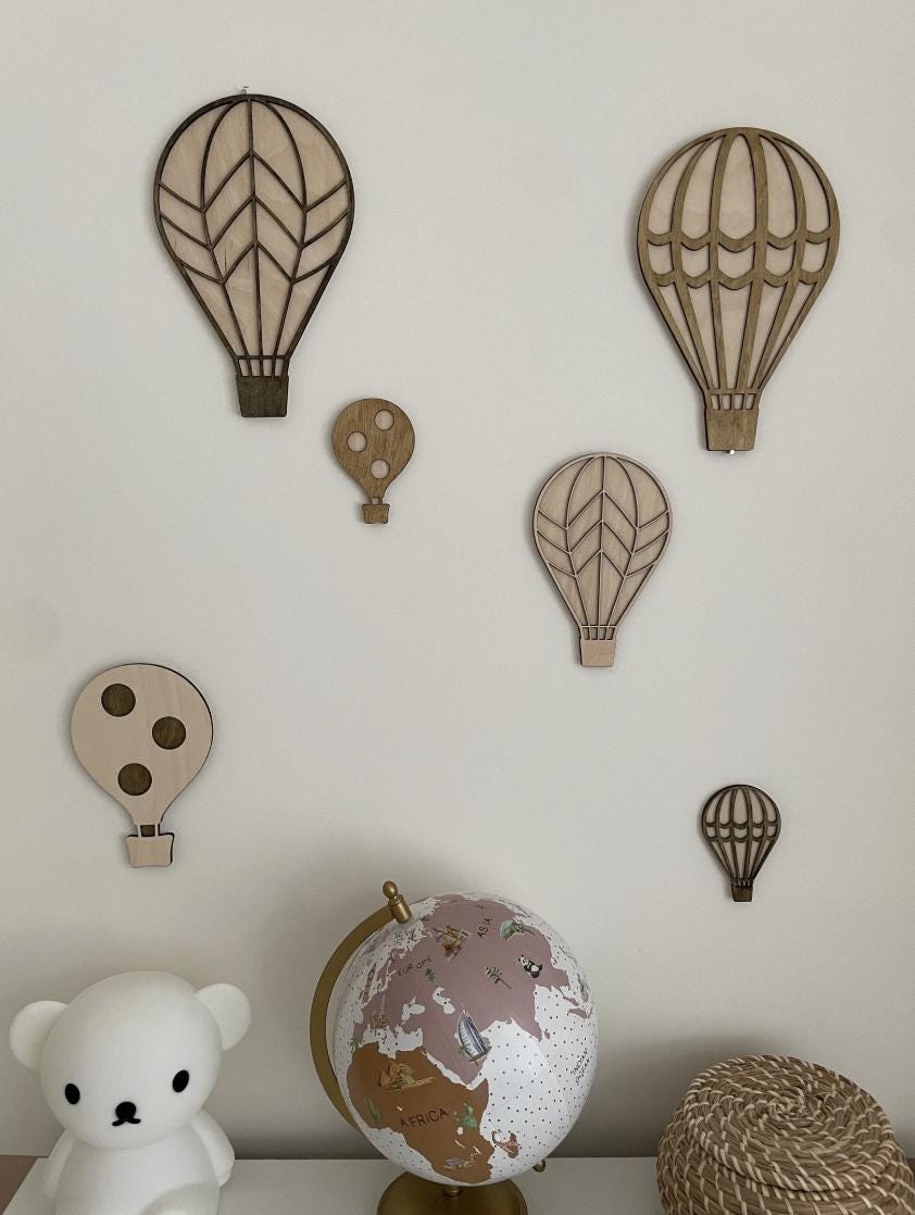 Wooden Hot Air Balloon Wall Decor, Nursery Wall Decor, Wooden Balloon Wall Art, Nursery Decor, Kids Bedroom Decor, Boho Nursery