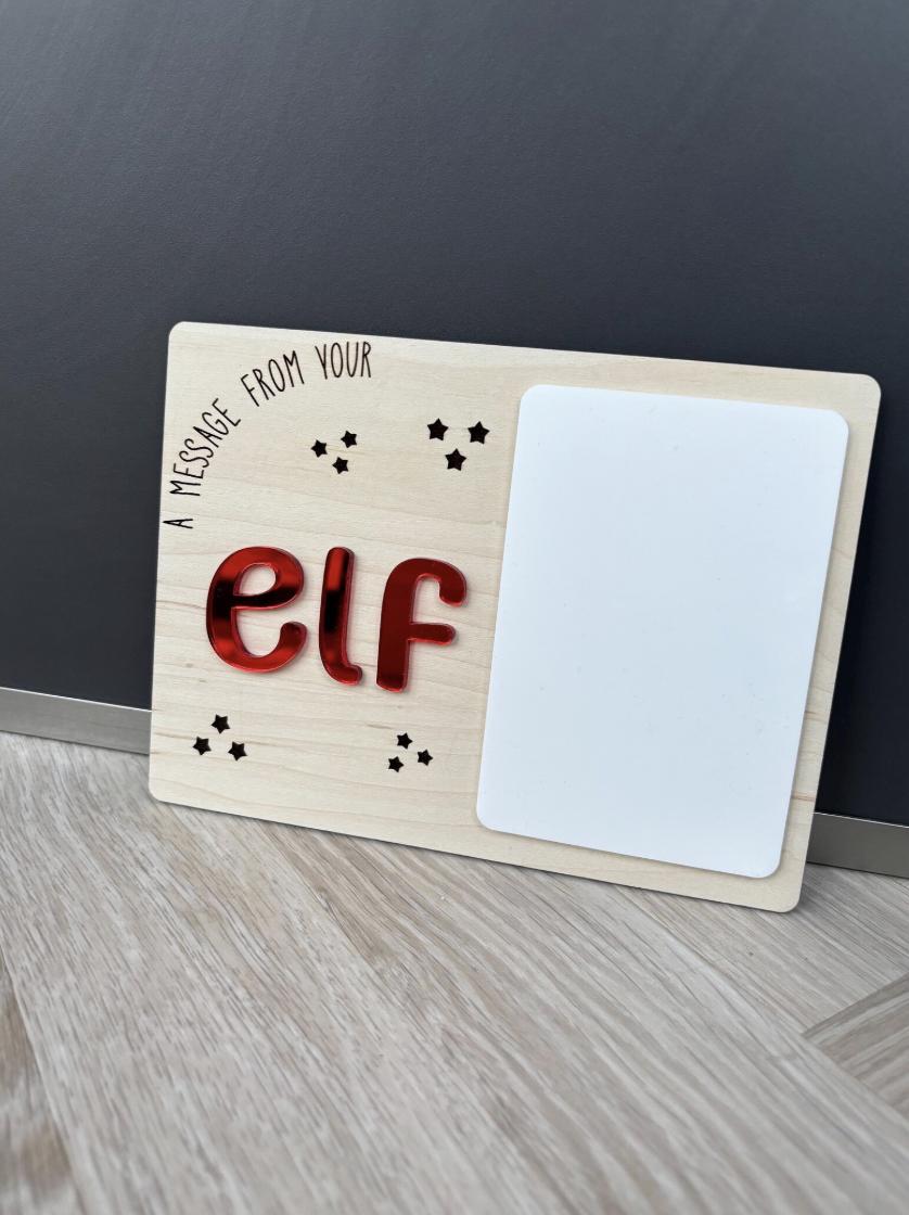 Personalised Elf Message Board, Elf Arrival Board, Elf Return Sign, Elf on the Shelf, Christmas Elf Board, Wipe Clean Message Board