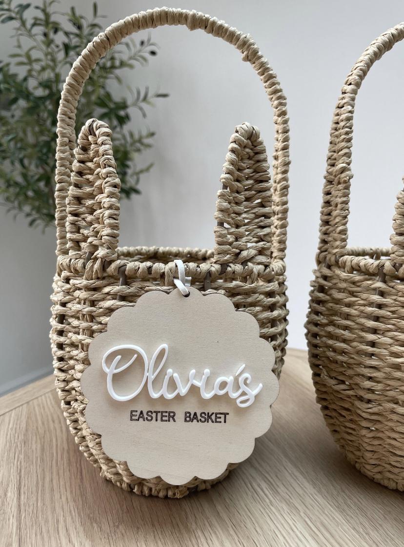 Personalised Easter Basket Tag, Wooden Easter Basket Plaque, Easter Crate Tag, Bunny Basket Sign, Easter Name Tag, Easter Basket Decoration