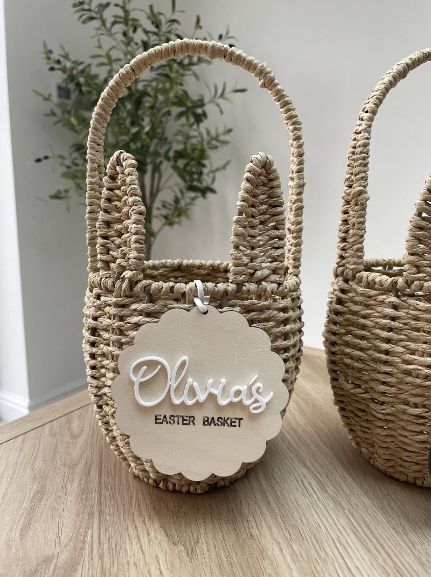 Personalised Easter Basket Tag, Wooden Easter Basket Plaque, Easter Crate Tag, Bunny Basket Sign, Easter Name Tag, Easter Basket Decoration