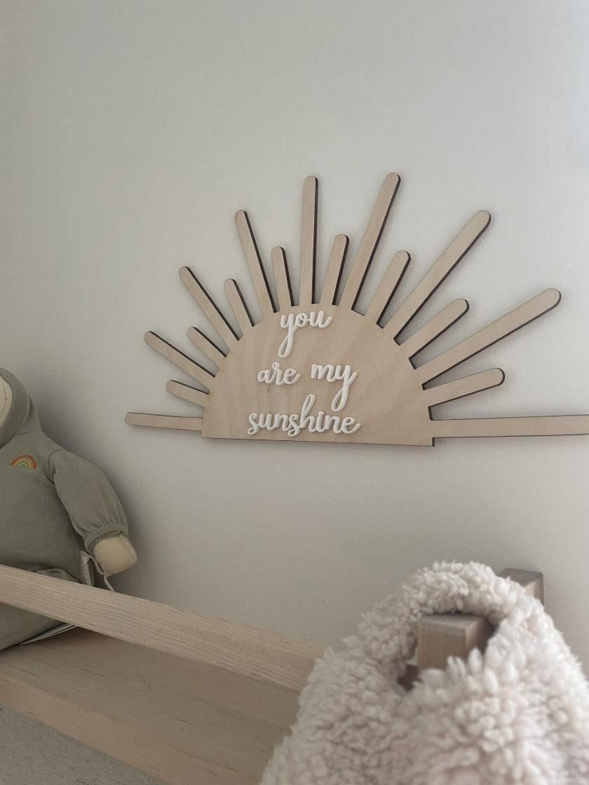 Wall Sign "You Are My Sunshine" Wooden Nursery Decor, Boho Sun Wall Art, Kids Bedroom Plaque, Baby Shower Gift, Sunbeam Wood Acrylic Sign
