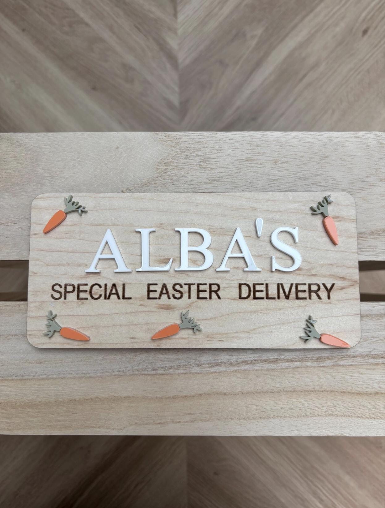 Personalised Easter Crate Plaque, Wooden Easter Basket Sign, Easter Crate Name Tag, Easter Eve Box Decoration, Bunny Basket Sign