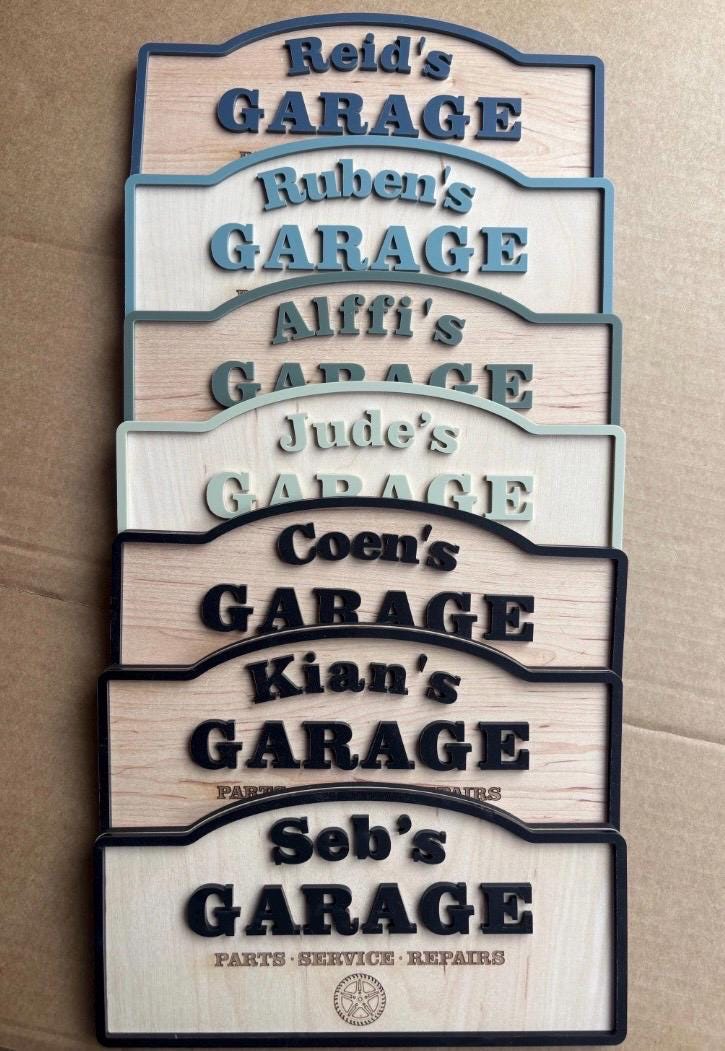 Personalised Toy Car Garage Sign Wood Acrylic Name Plaque, Custom Playroom Wall Decor, Toddler Boy Bedroom Decoration, Car Lover Kid Gift