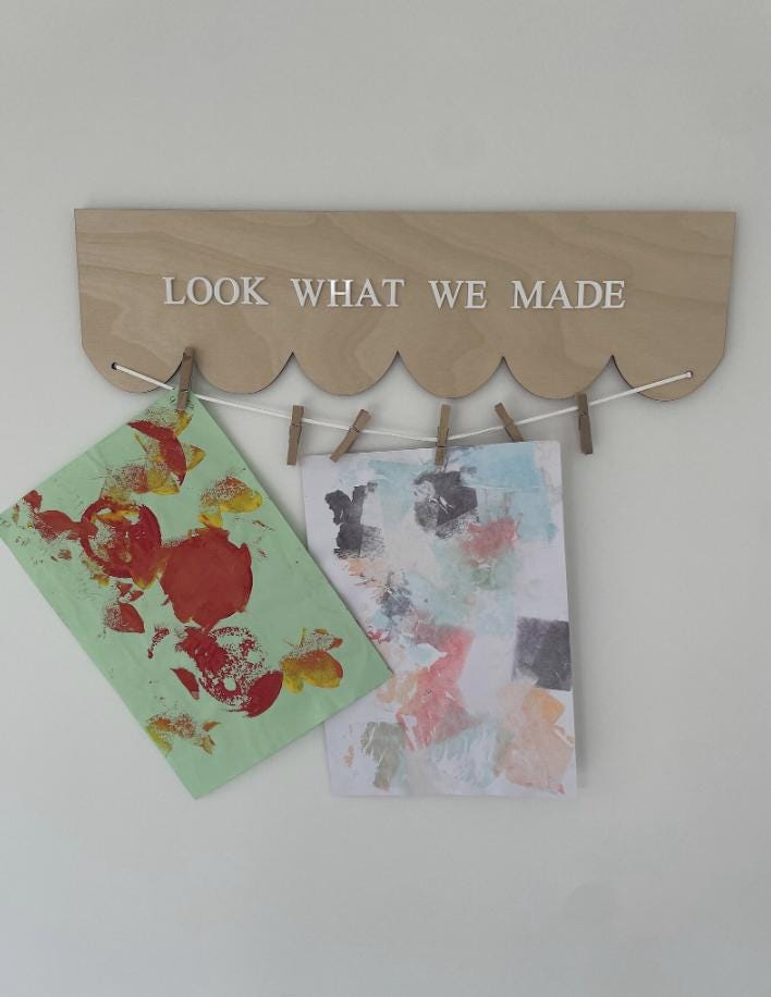 Kids Artwork Display Hanger, Look What We Made Sign, Children's Art Display, Wooden Artwork Display, Nursery Wall Decor, School Artwork