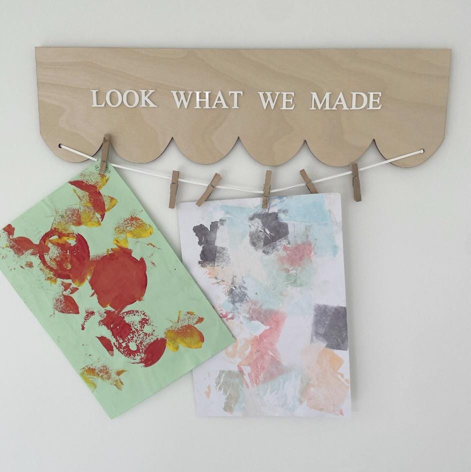 Kids Artwork Display Hanger, Look What We Made Sign, Children's Art Display, Wooden Artwork Display, Nursery Wall Decor, School Artwork