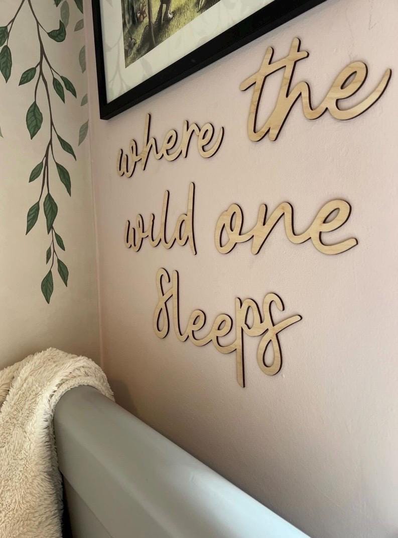 Where The Wild One Sleeps Wall Words, Wooden Nursery Wall Decor, Woodland Nursery Decor, Kids Bedroom Decor, Wooden Wall Quote