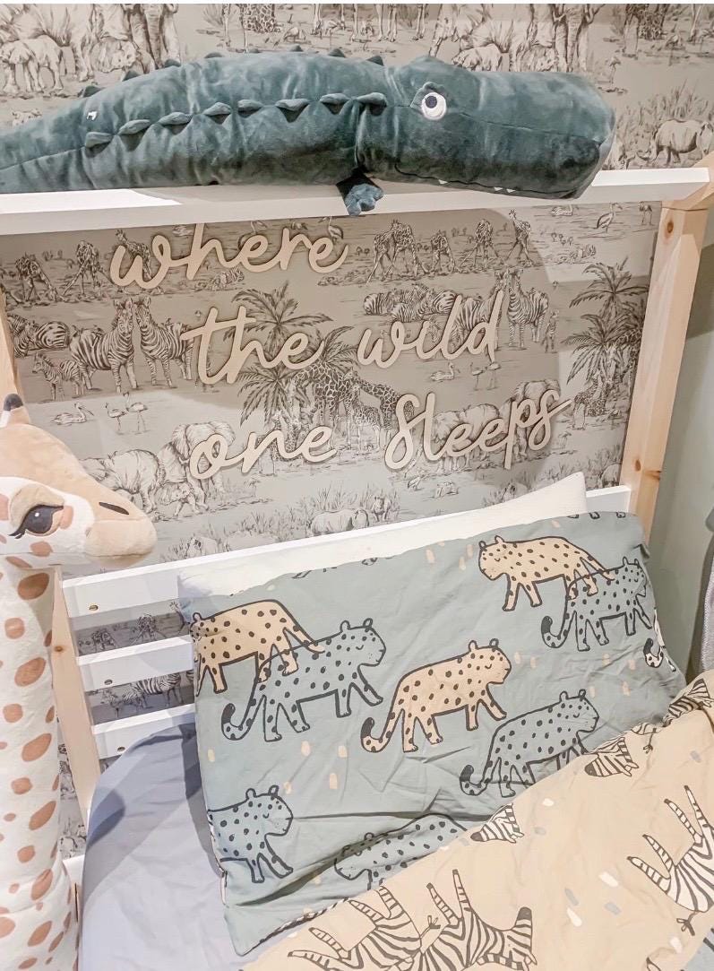 Where The Wild One Sleeps Wall Words, Wooden Nursery Wall Decor, Woodland Nursery Decor, Kids Bedroom Decor, Wooden Wall Quote