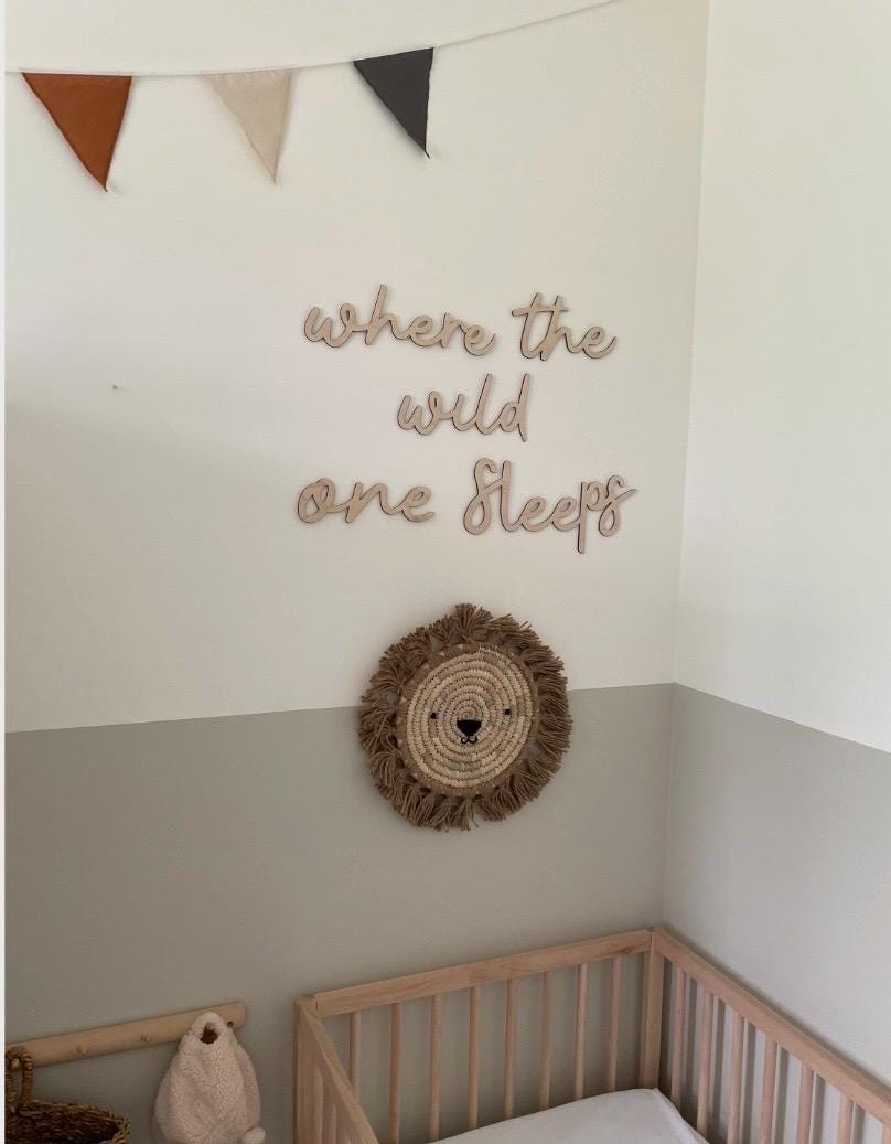 Where The Wild One Sleeps Wall Words, Wooden Nursery Wall Decor, Woodland Nursery Decor, Kids Bedroom Decor, Wooden Wall Quote