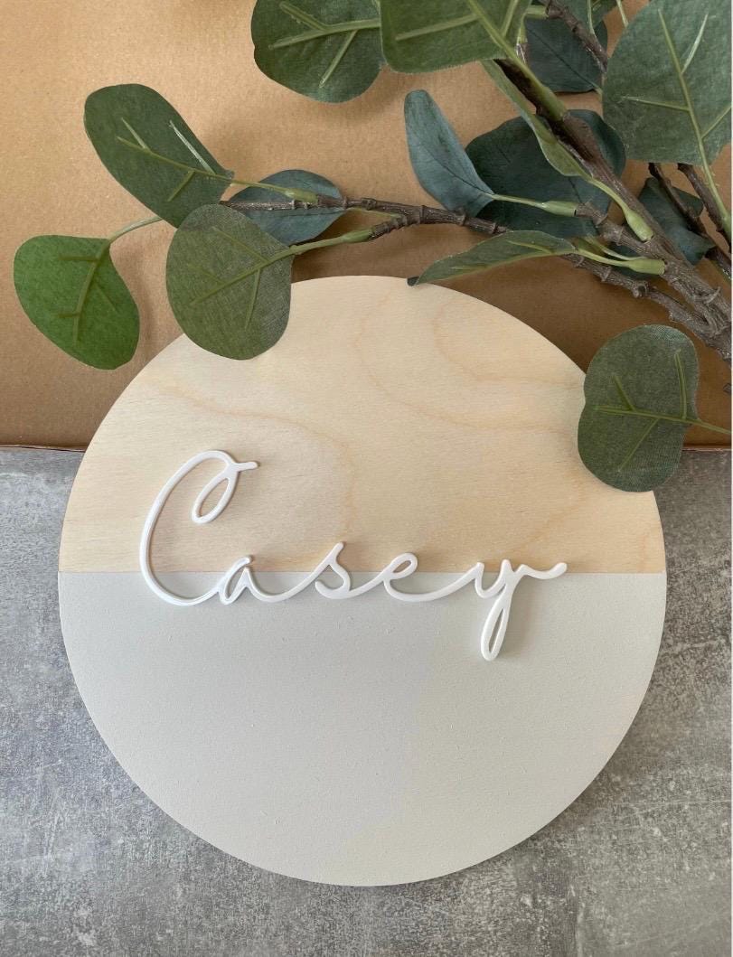 Personalised Nursery Name Plaque, Wooden Baby Name Sign, Nursery Wall Decor, Round Name Plaque, New Baby Gift, Kids Bedroom Decor