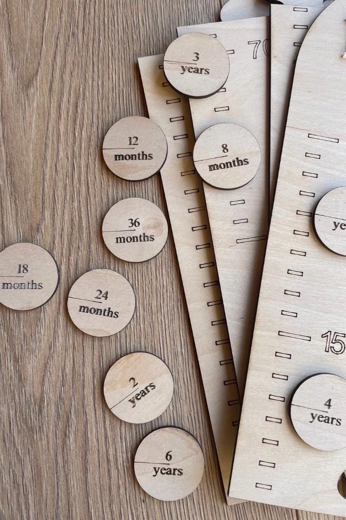 Height Chart Milestone Markers (Round), Wooden Age Discs, Personalised Height Chart Accessories, Growth Chart Markers, Nursery Keepsake