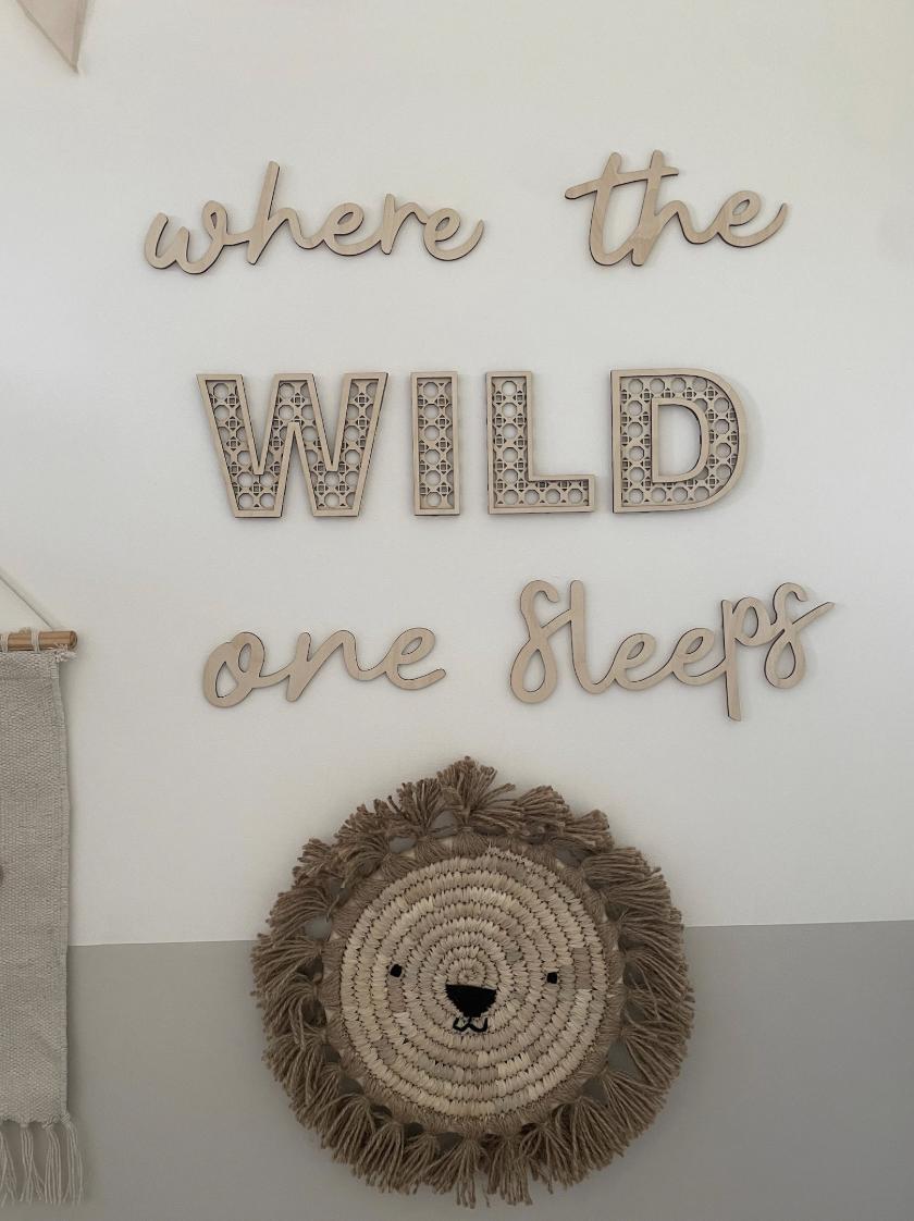 Where The Wild One Sleeps Wall Words, Rattan Effect Nursery Decor, Woodland Nursery Decor, Wooden Wall Quote, Kids Bedroom Decor