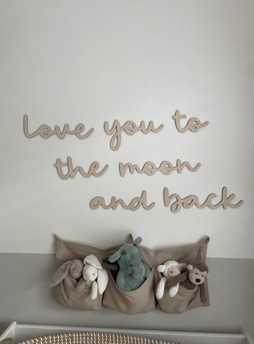 Love You To The Moon And Back Wall Words, Wooden Nursery Wall Decor, Kids Bedroom Decor, Wooden Wall Quote, Baby Room Decor