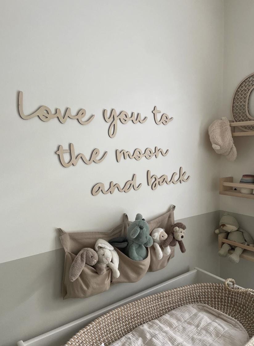 Love You To The Moon And Back Wall Words, Wooden Nursery Wall Decor, Kids Bedroom Decor, Wooden Wall Quote, Baby Room Decor
