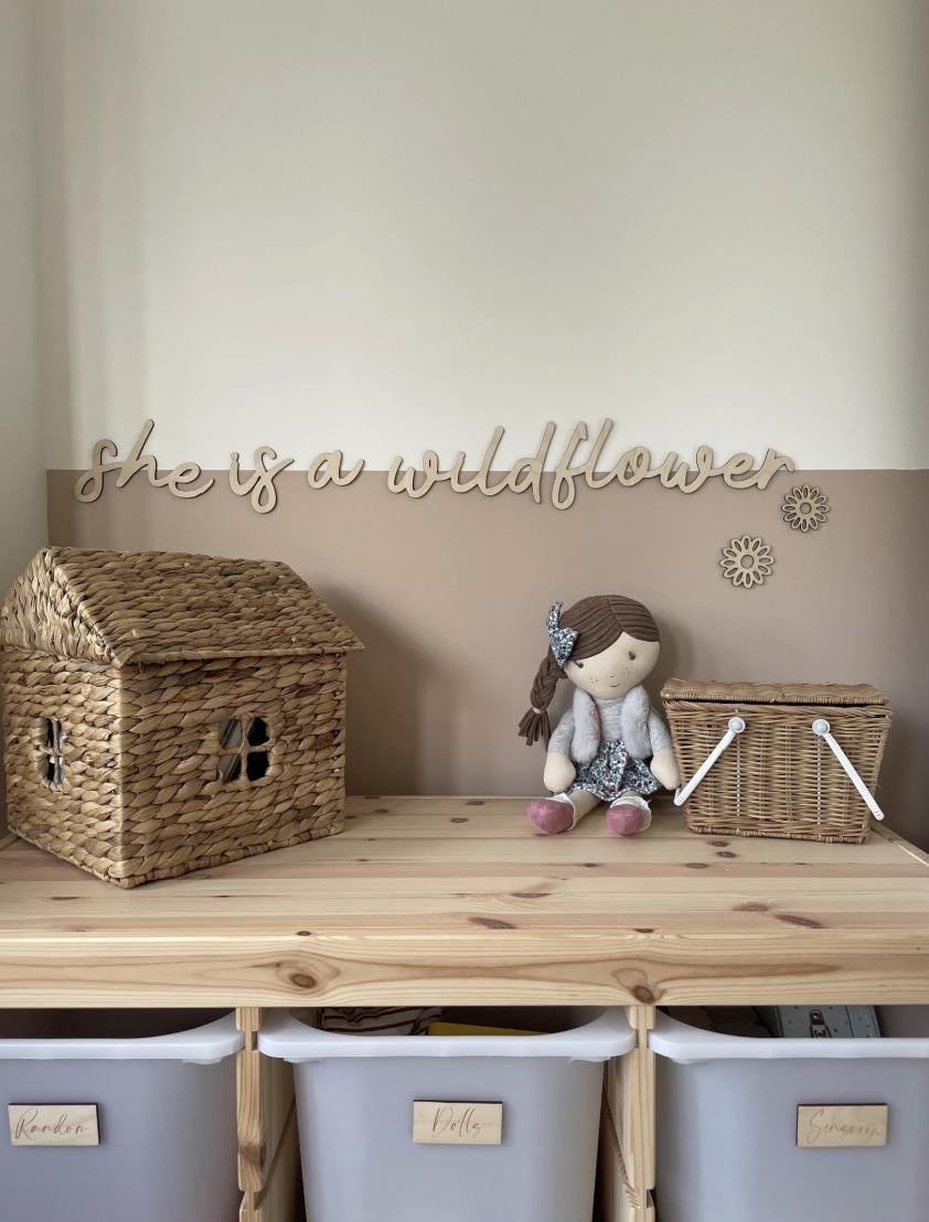 She Is A Wildflower Wall Words, Wooden Nursery Wall Decor, Girls Bedroom Decor, Wooden Wall Quote, Floral Nursery Decor