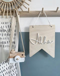 Personalised Nursery Flag, Wooden Name Flag, Nursery Name Sign, Wooden Wall Hanging, Kids Bedroom Decor, Baby Name Plaque