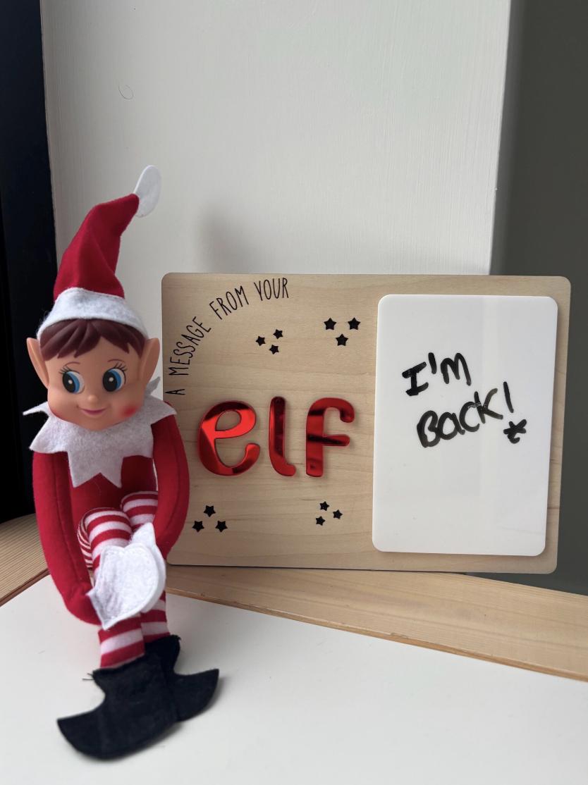 Personalised Elf Message Board, Elf Arrival Board, Elf Return Sign, Elf on the Shelf, Christmas Elf Board, Wipe Clean Message Board