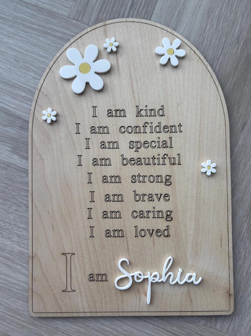 Personalised Affirmation Plaque, Positive Affirmation Sign, Kids Bedroom Decor, Nursery Decor, Personalised Name Sign, Daily Affirmations