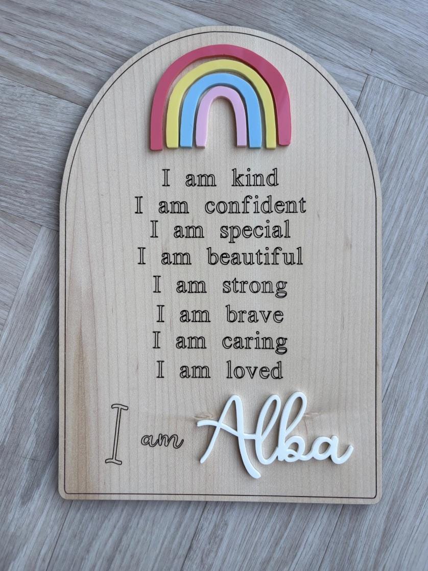 Personalised Affirmation Plaque, Positive Affirmation Sign, Kids Bedroom Decor, Nursery Decor, Personalised Name Sign, Daily Affirmations