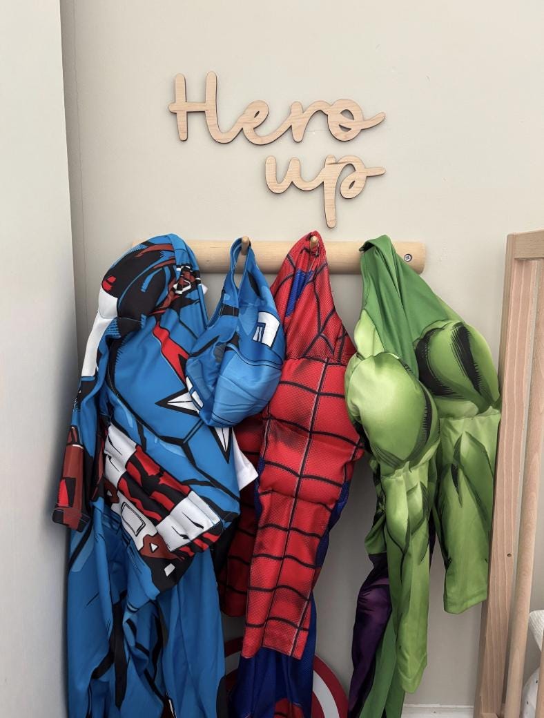 Hero Up Wall Decor, Wooden Wall Words, Kids Bedroom Decor, Hallway Wall Sign, Wooden Wall Art, Coat Hook Sign, Family Wall Decor