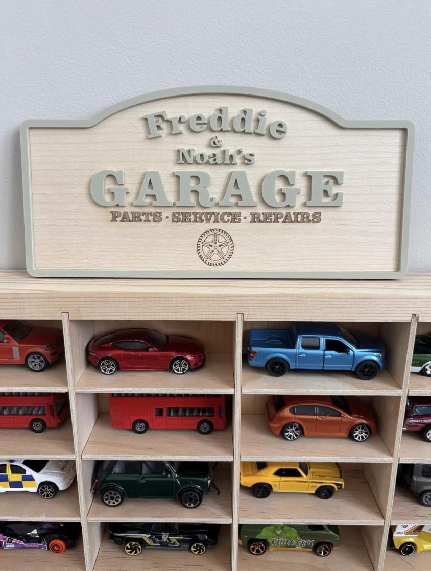 Personalised Toy Car Garage Sign Wood Acrylic Name Plaque, Custom Playroom Wall Decor, Toddler Boy Bedroom Decoration, Car Lover Kid Gift