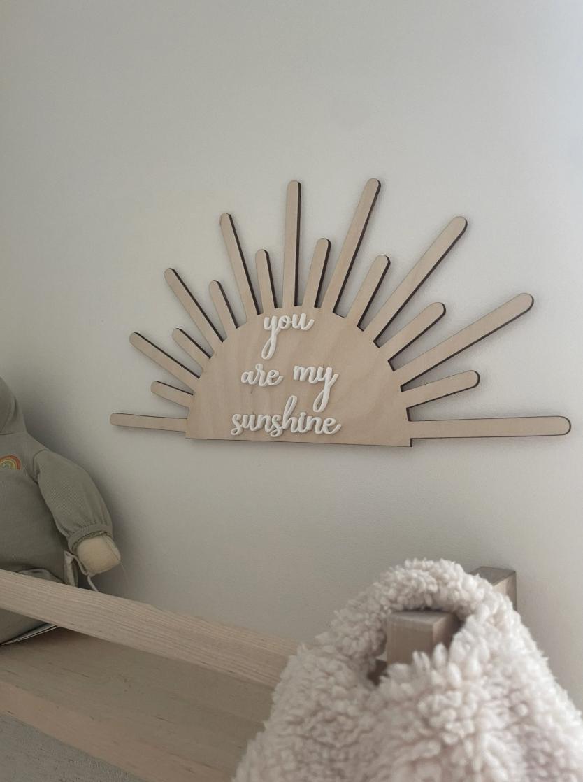 Wall Sign "You Are My Sunshine" Wooden Nursery Decor, Boho Sun Wall Art, Kids Bedroom Plaque, Baby Shower Gift, Sunbeam Wood Acrylic Sign