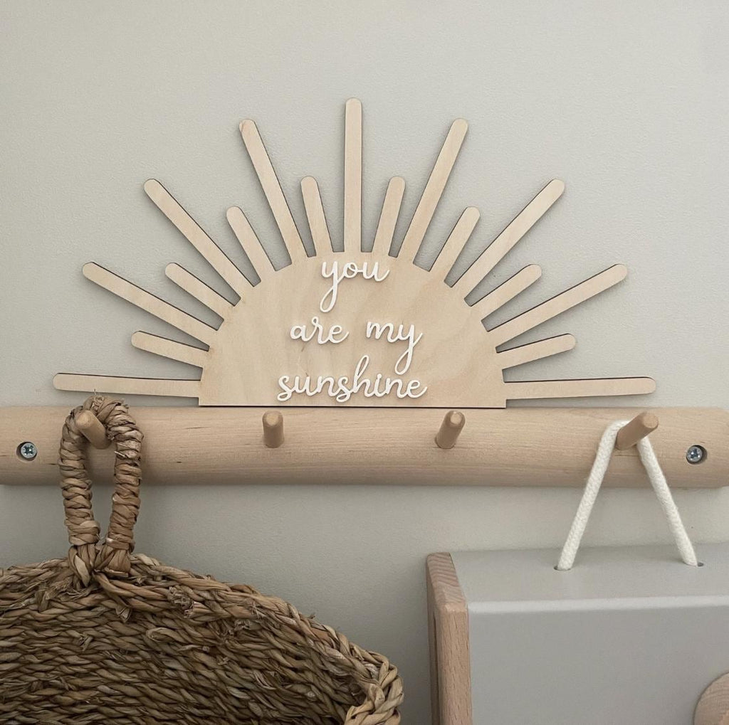 Wall Sign "You Are My Sunshine" Wooden Nursery Decor, Boho Sun Wall Art, Kids Bedroom Plaque, Baby Shower Gift, Sunbeam Wood Acrylic Sign