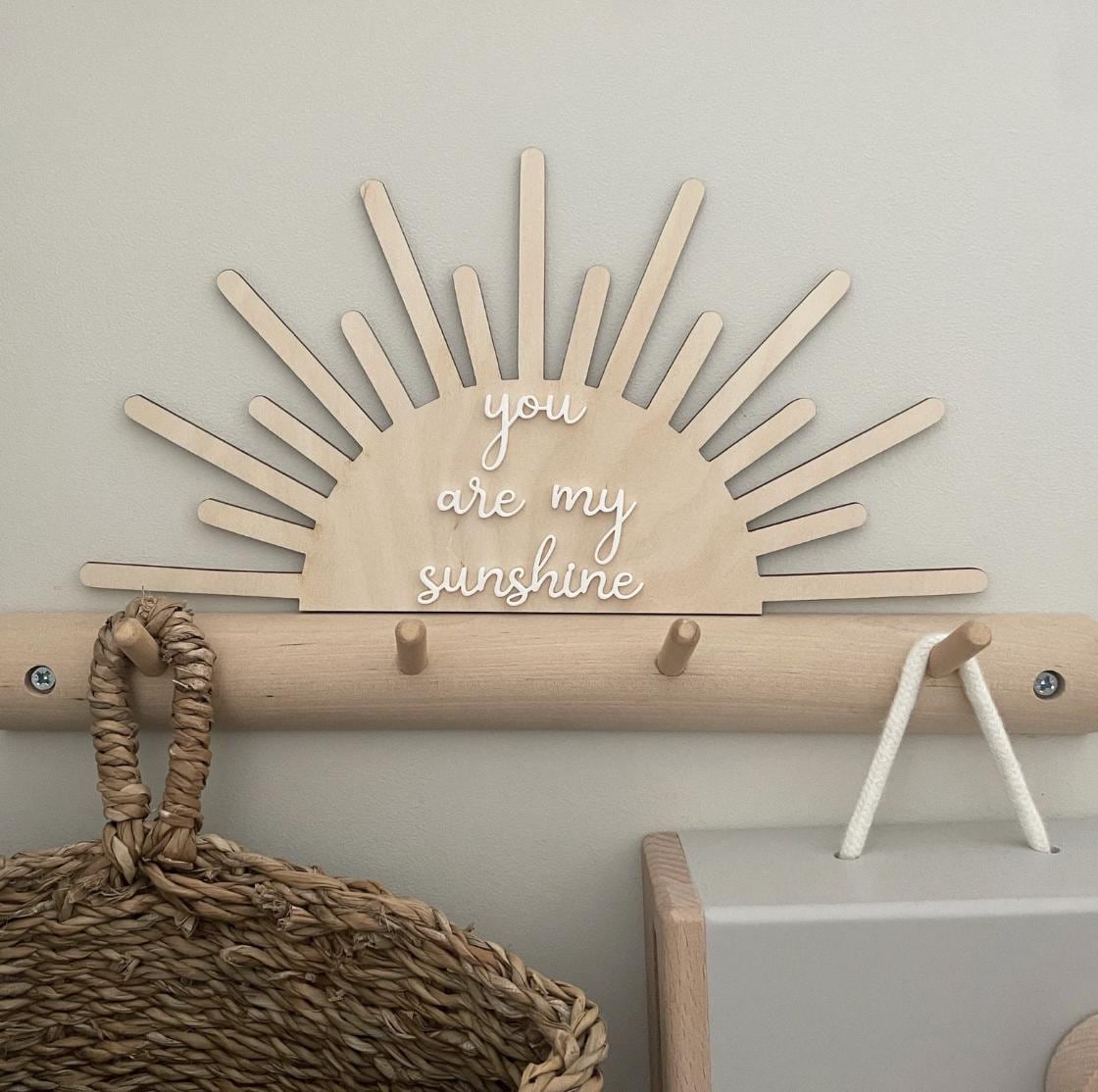 Wall Sign "You Are My Sunshine" Wooden Nursery Decor, Boho Sun Wall Art, Kids Bedroom Plaque, Baby Shower Gift, Sunbeam Wood Acrylic Sign